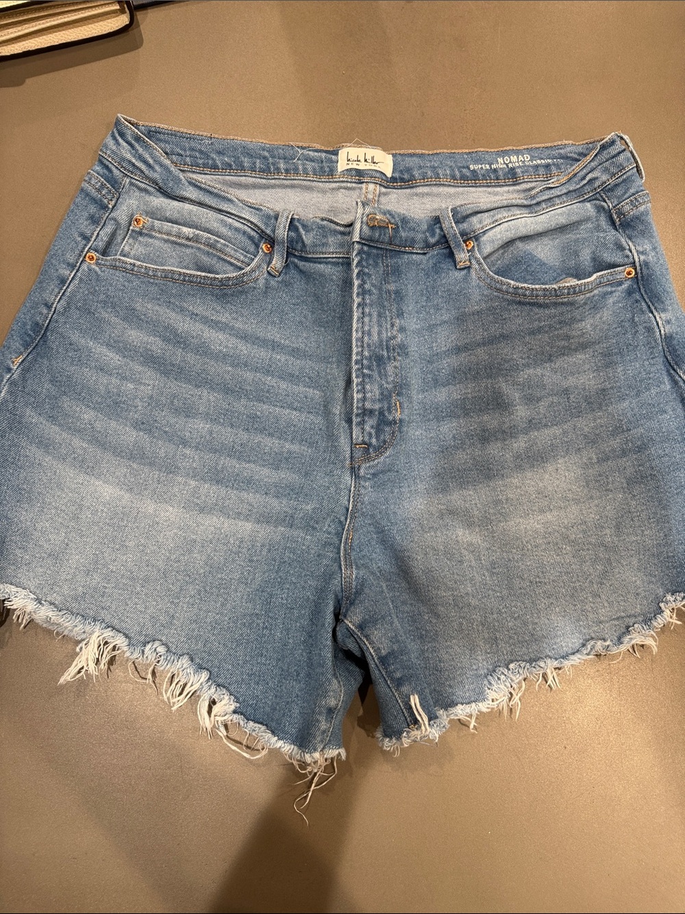 Nicole Miller Light Blue Frayed Hem Denim Shorts